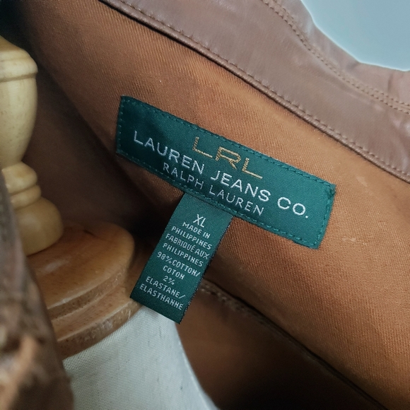 Ralph Lauren Brown Treated Canvas Textured Truck Style Jacket Leather Look XL - Picture 3 of 4